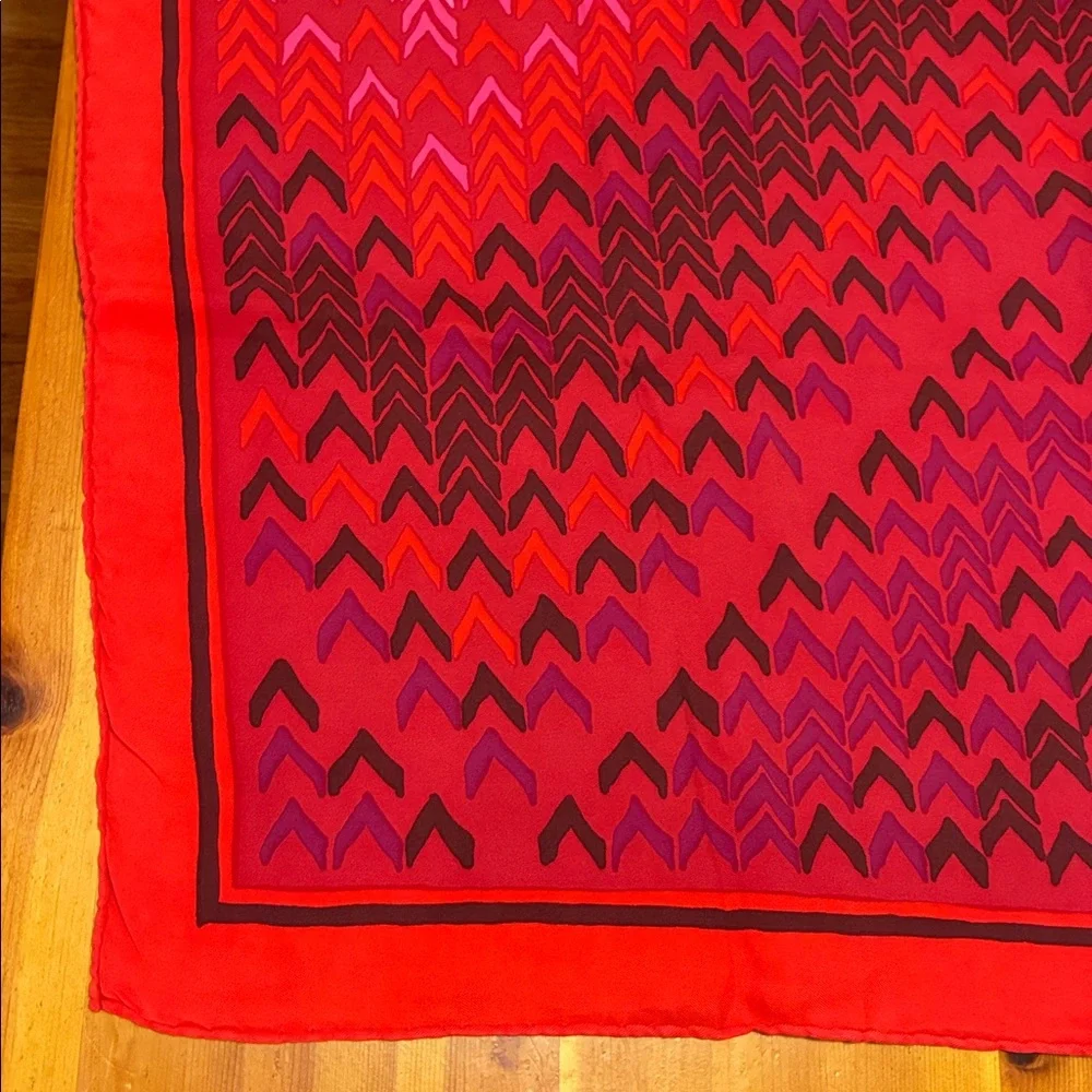 Vintage Christian Dior Silk Vibrant Red and Pink Patterned Scarf